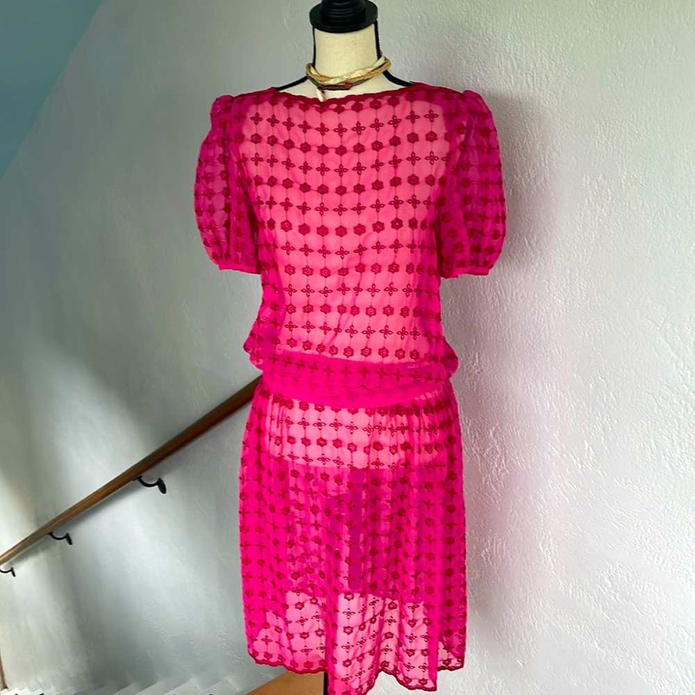 Source Unknown Hot Pink Sheer Midi Dress